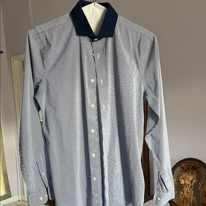 Express Blue Pinstripe Shirt with Dark Collar